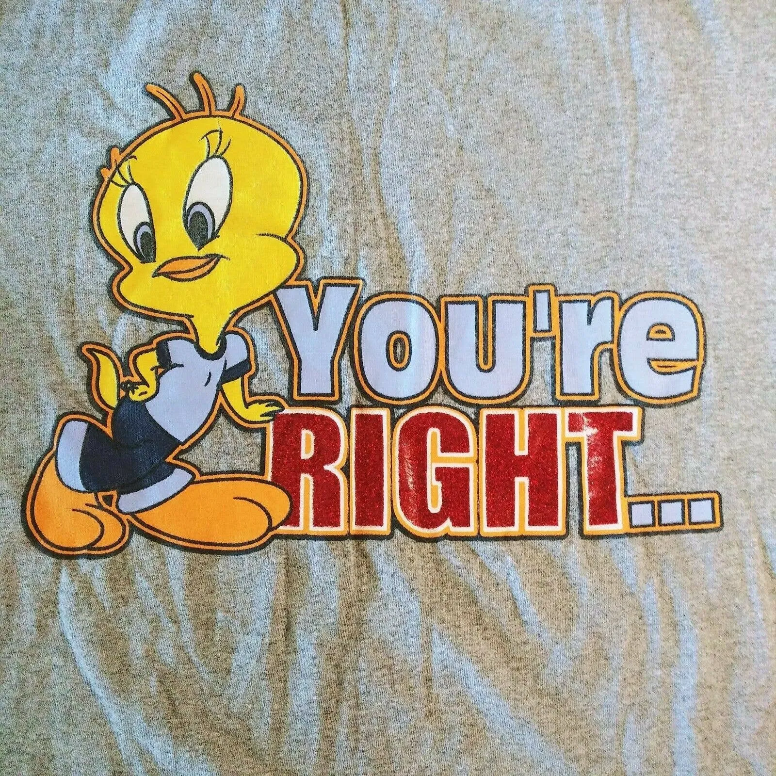 00's Gray Tweety Bird Sylvester Slap Graphic T-Shirt by Looney Tunes