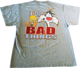 00's Gray Tweety Bird Sylvester Slap Graphic T-Shirt by Looney Tunes