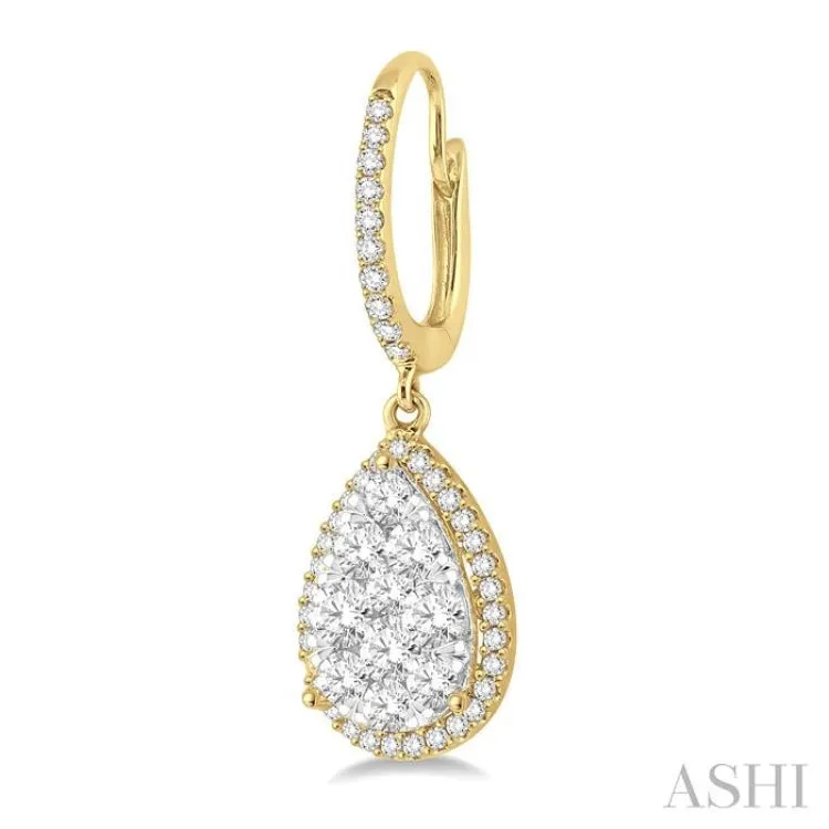 1 1/2 Ctw Pear Shape Diamond Lovebright Earrings in 14K Yellow and White Gold