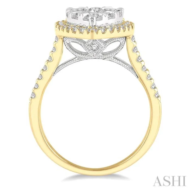 1 1/2 Ctw Pear Shape Round Cut Diamond Lovebright Cluster Ring in 14K Yellow and White Gold