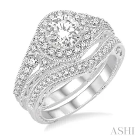 1 1/6 Ctw Diamond Wedding Set with 1 Ctw Round Cut Engagement Ring and 1/5 Ctw Wedding Band in 14K White Gold