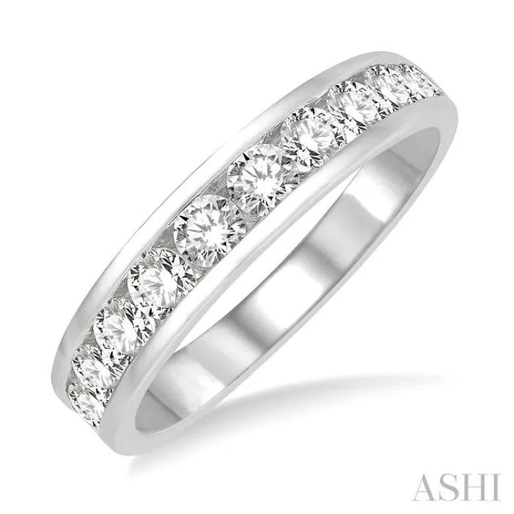 1 Ctw Channel Set 11 Stone Round Cut Diamond Wedding Band in 14K White Gold