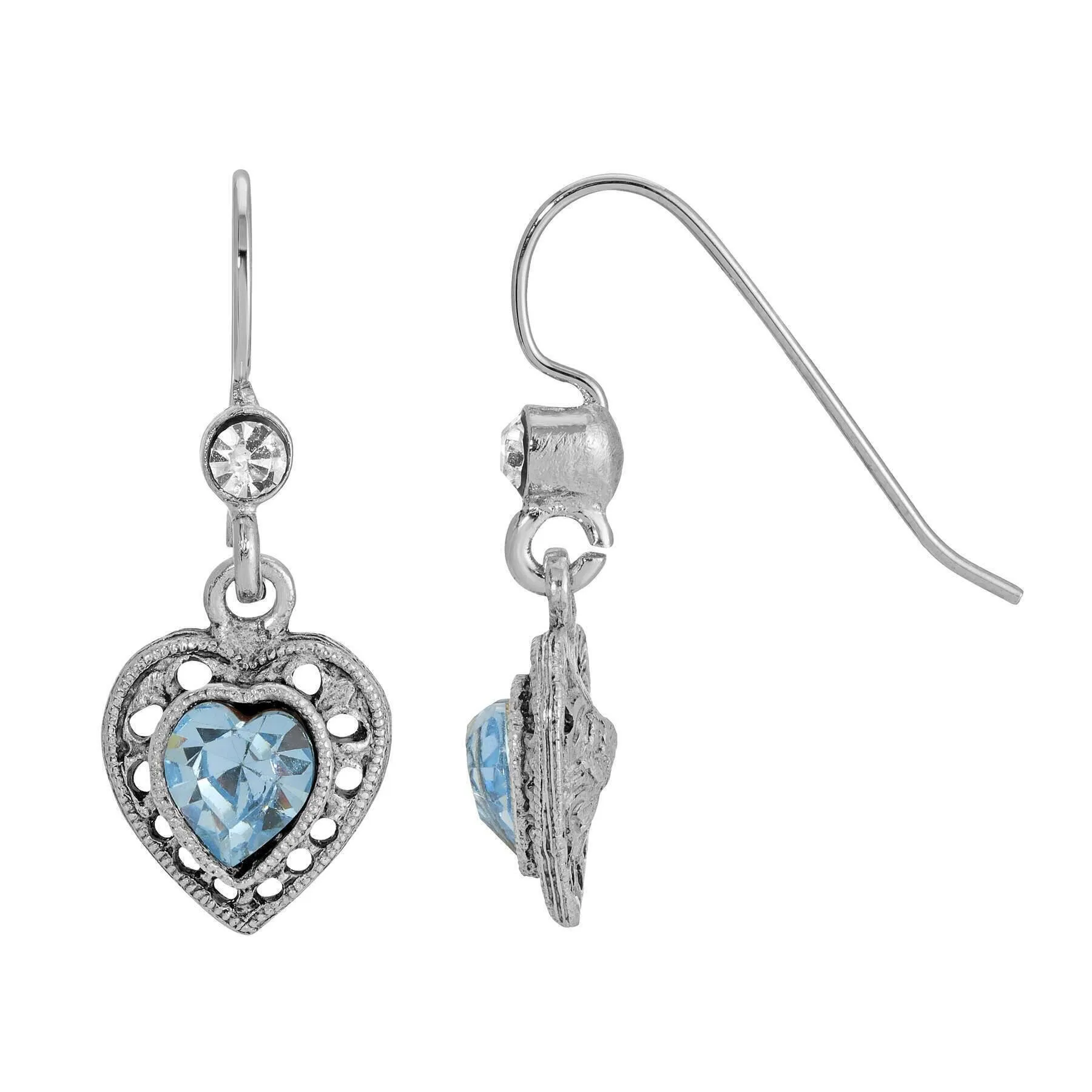 1928 Jewelry Antiqued Heart Crystal Drop Earrings