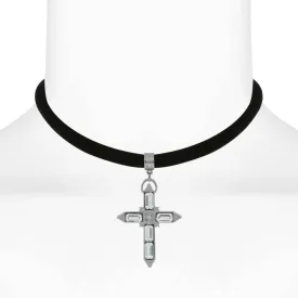 1928 Jewelry Austrian Crystal Cross Black Velvet Choker Necklace 12"   5" Extender