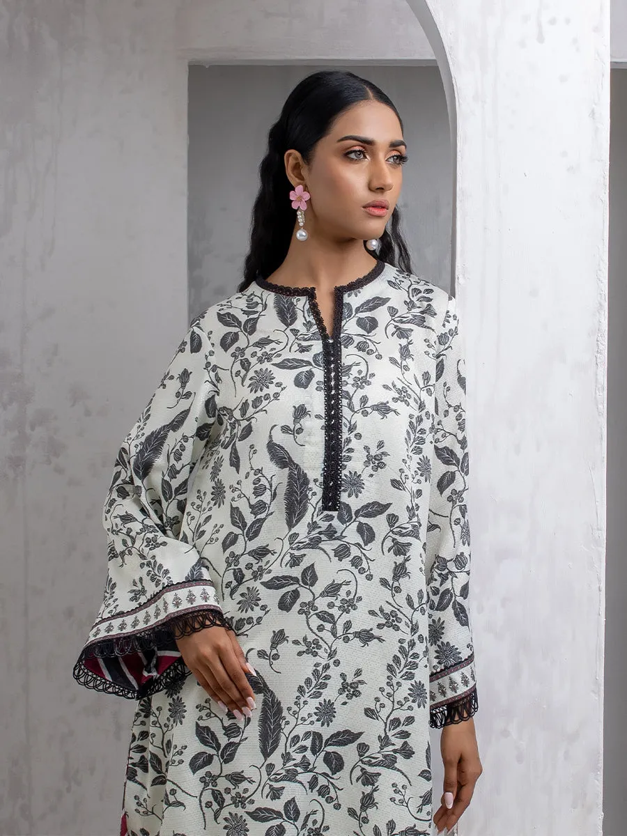 1pc Unstitched Printed Dobby Silk Lawn Kurti