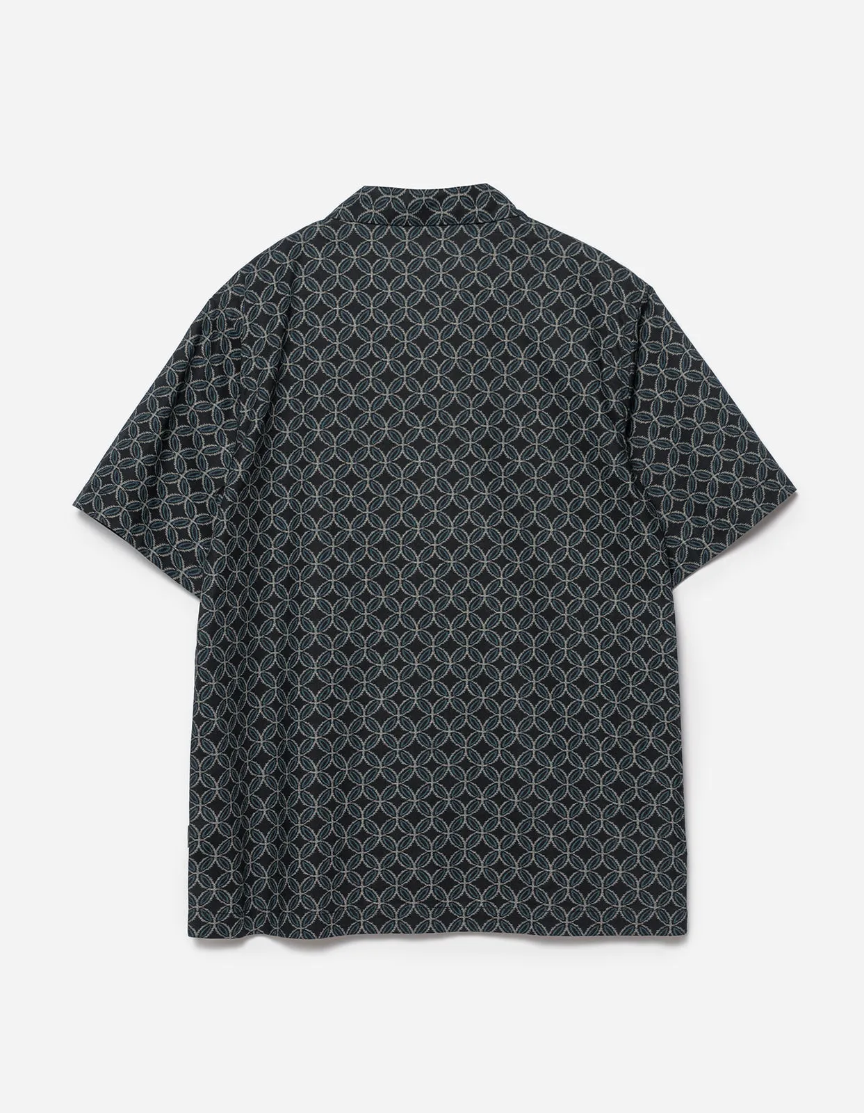 Black Wagara Camp Collar Shirt - Mens Stylish Japanese Print Short Sleeve