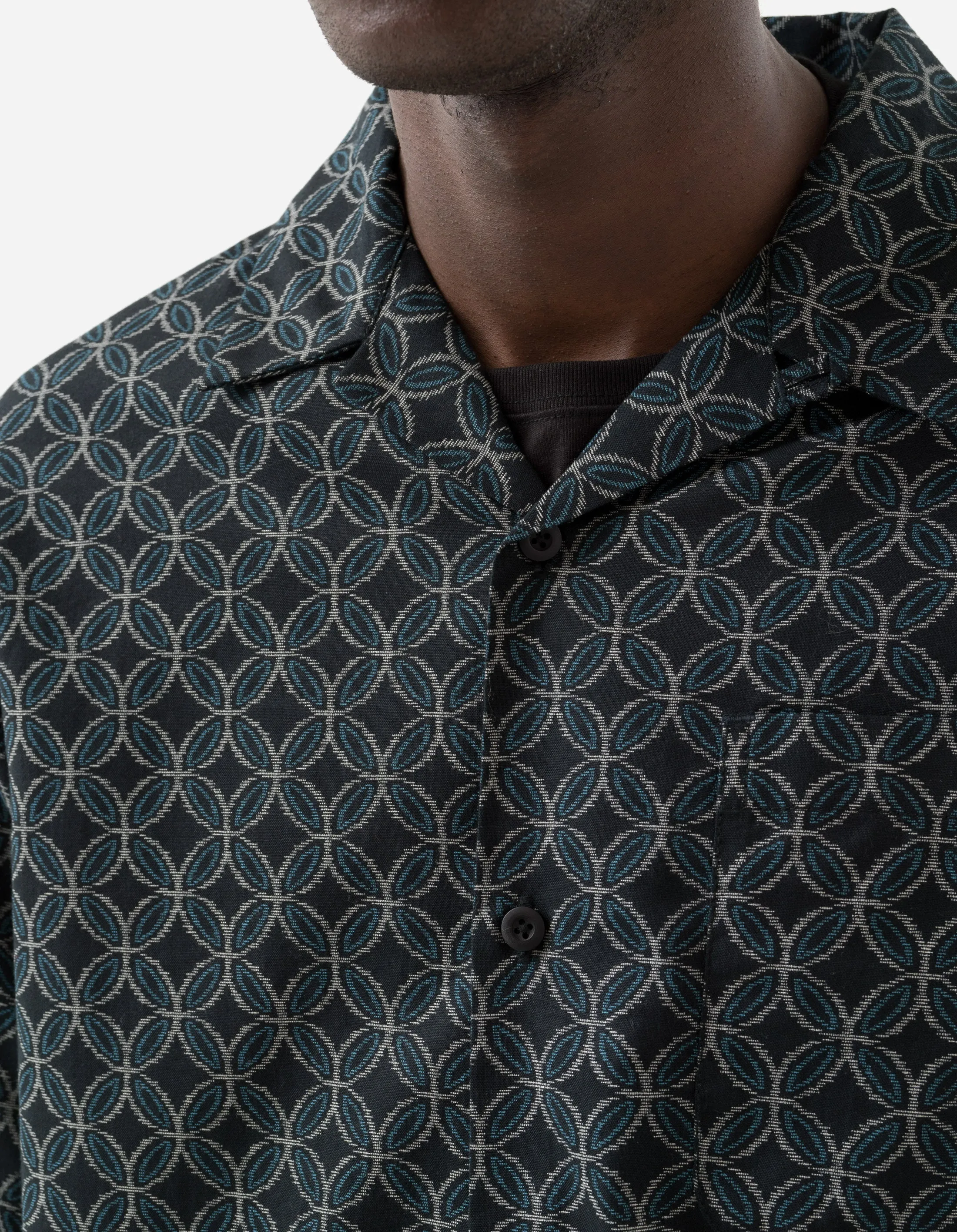 Black Wagara Camp Collar Shirt - Mens Stylish Japanese Print Short Sleeve