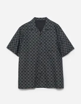 Black Wagara Camp Collar Shirt - Mens Stylish Japanese Print Short Sleeve