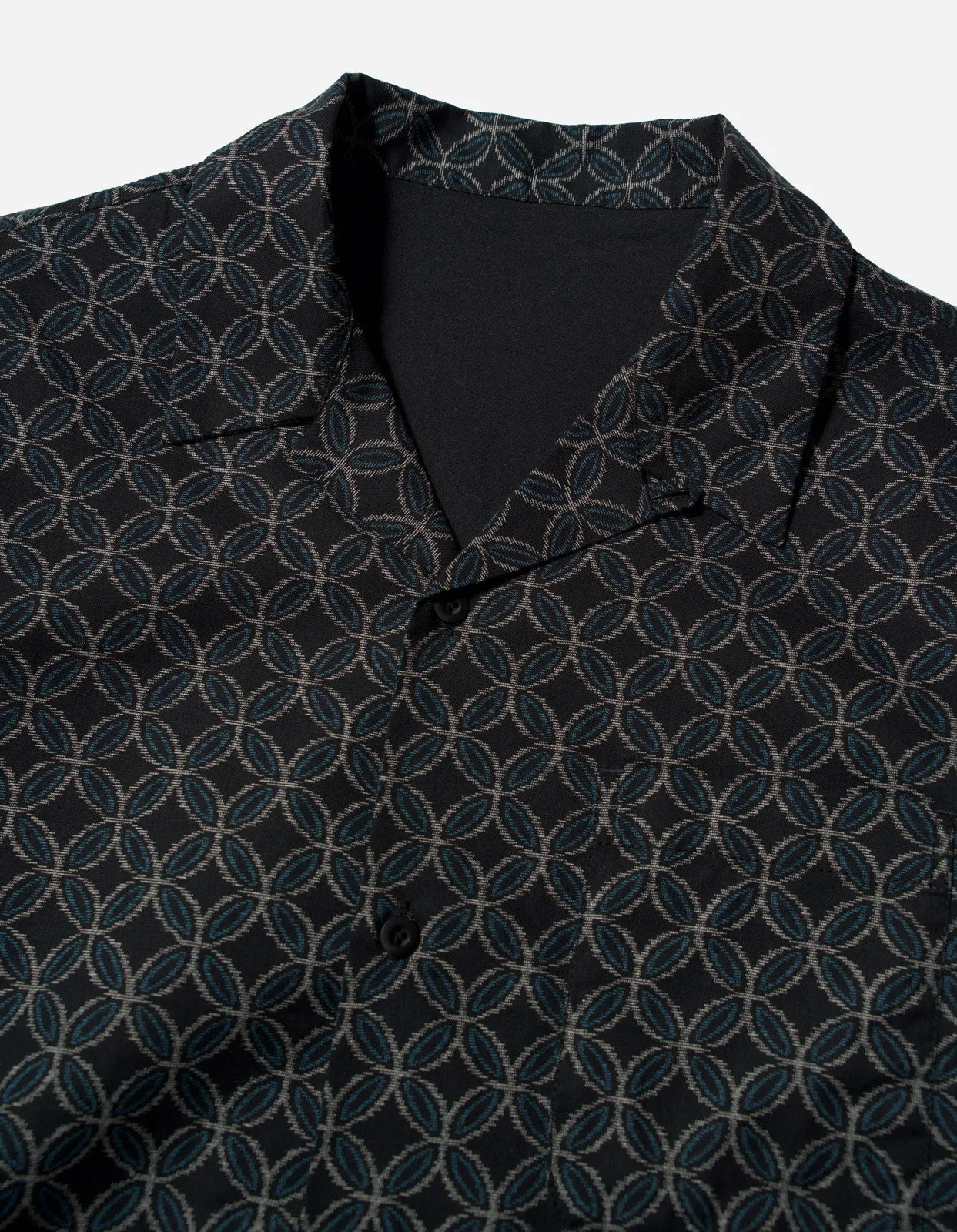 Black Wagara Camp Collar Shirt - Mens Stylish Japanese Print Short Sleeve