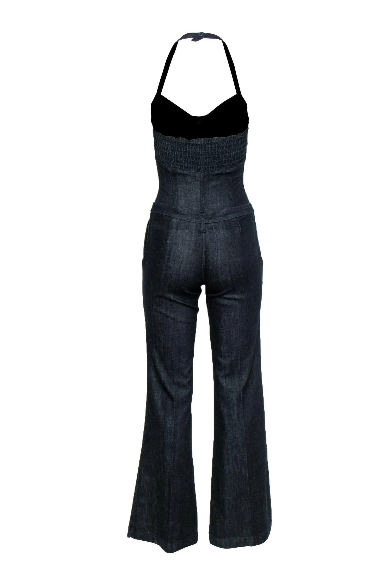 7 For All Mankind - Dark Wash Denim Flared Halter Jumpsuit Sz 25