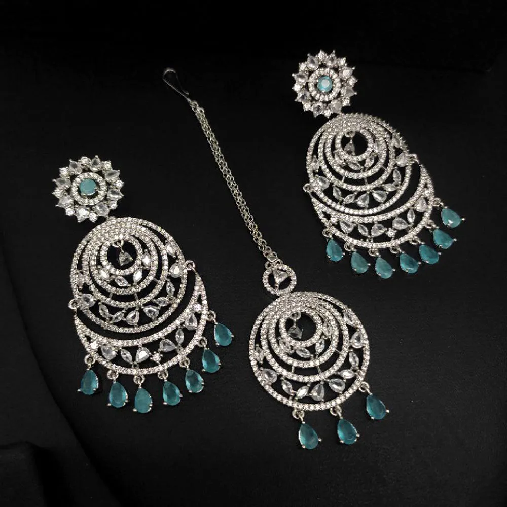 Aamrapali Silver Plated AD Earrings With Maangikka