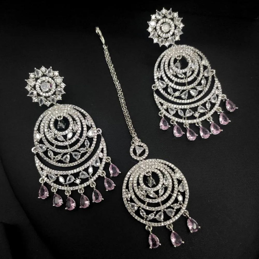 Aamrapali Silver Plated AD Earrings With Maangikka