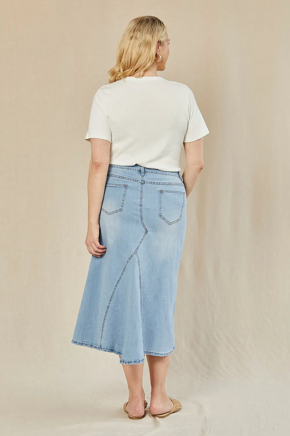 Adrift Denim Midi Skirt in Light Wash