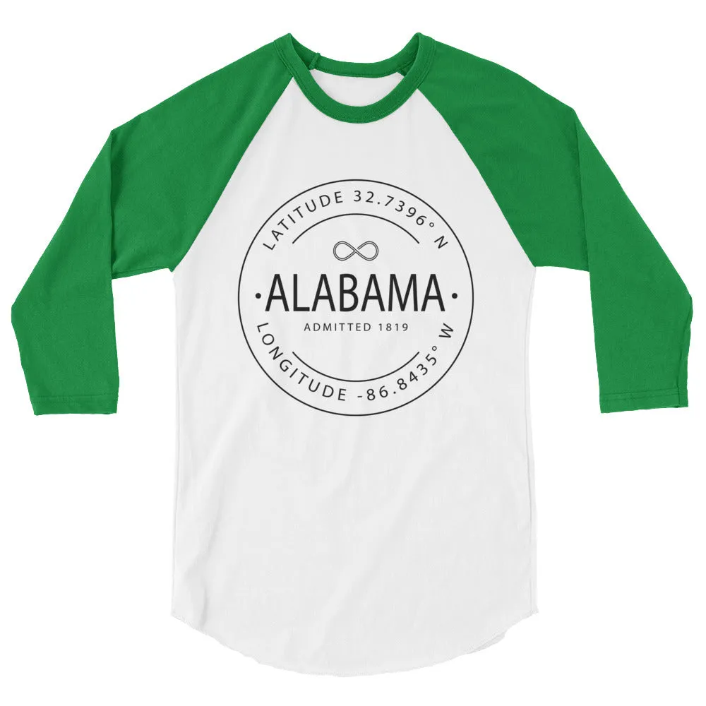 Alabama - 3/4 Sleeve Raglan Shirt - Latitude & Longitude