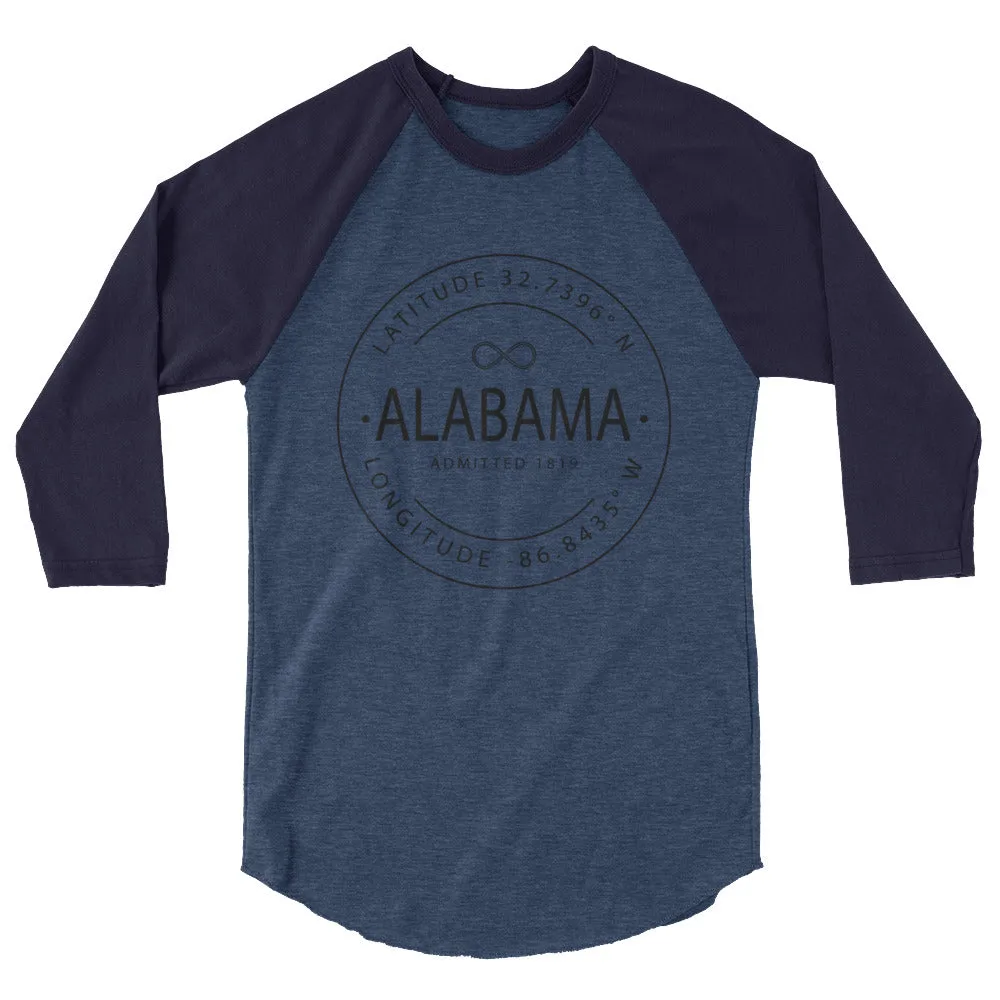 Alabama - 3/4 Sleeve Raglan Shirt - Latitude & Longitude