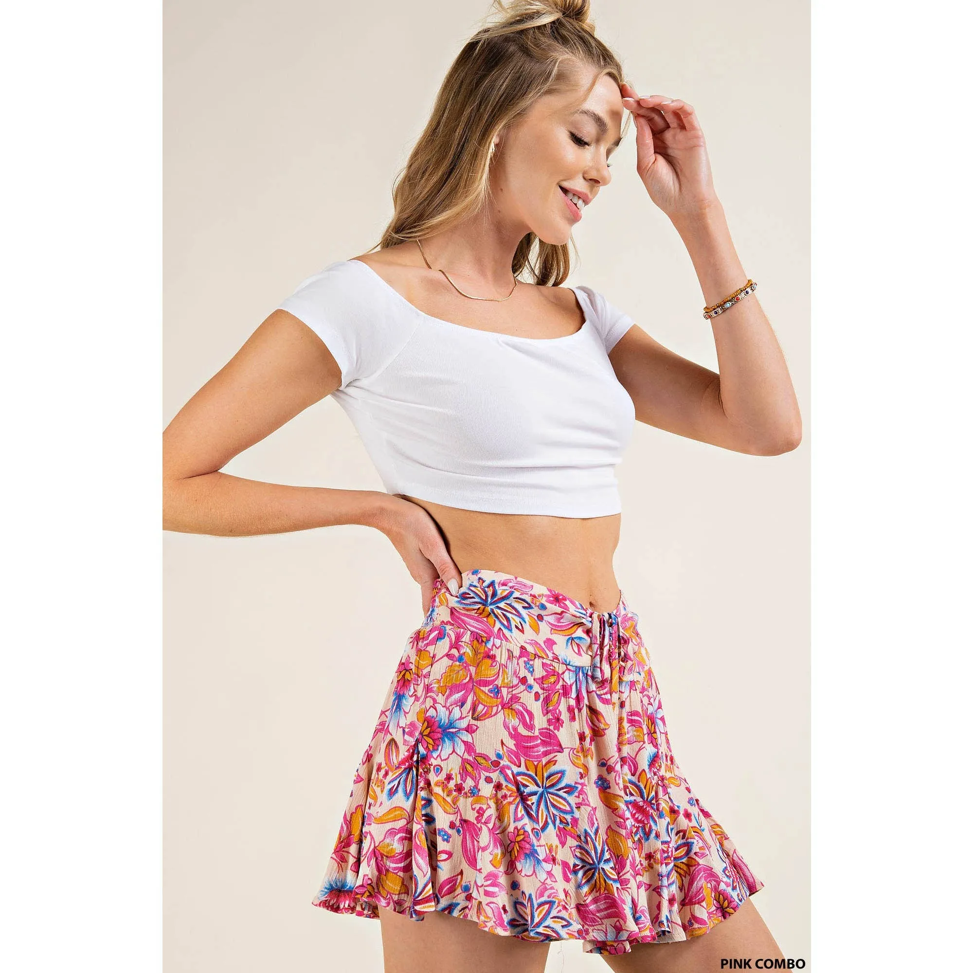 Aztec Floral Printed Smocked Back Waist Barbie Skirt