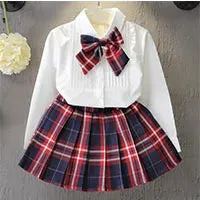 Baby Girl Plaid Shirt Bow Dress Outfit