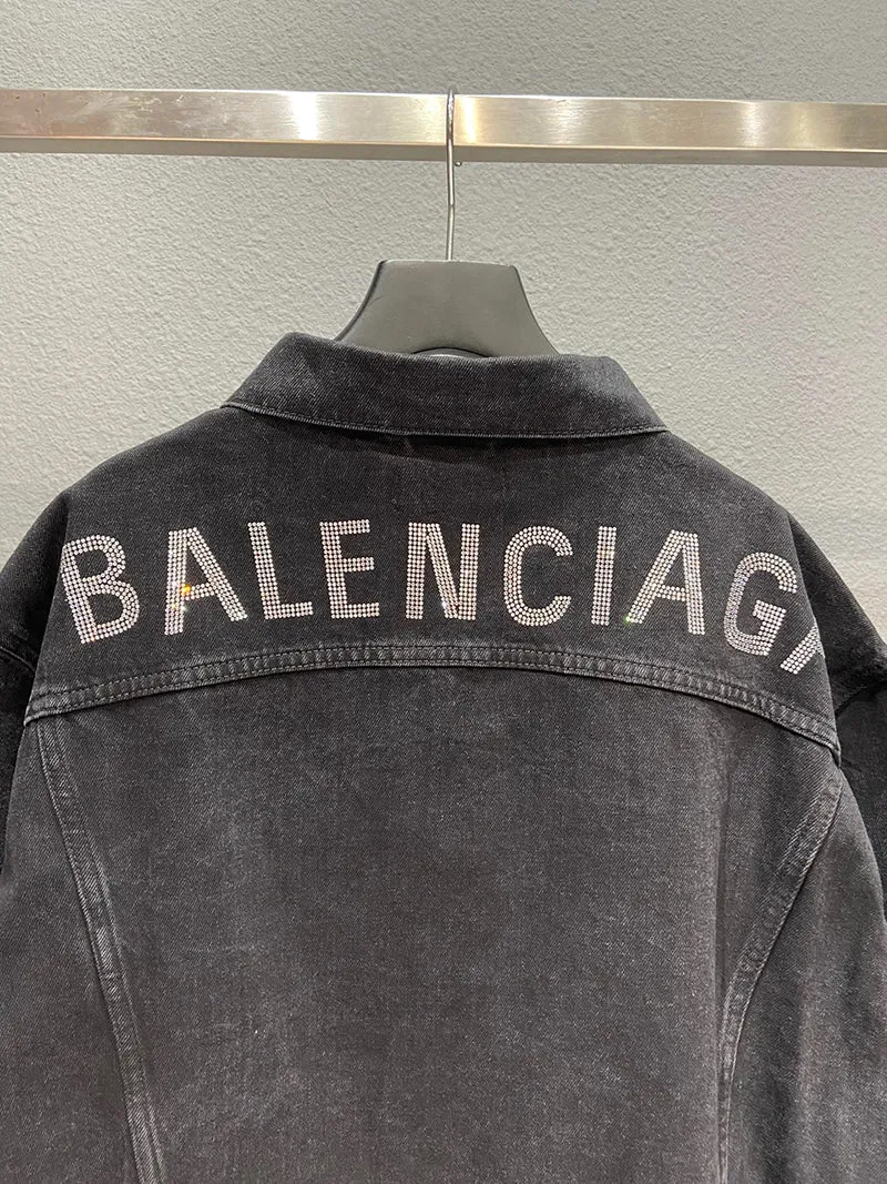 Balenciaga Denim Jacket With Embellished Logo