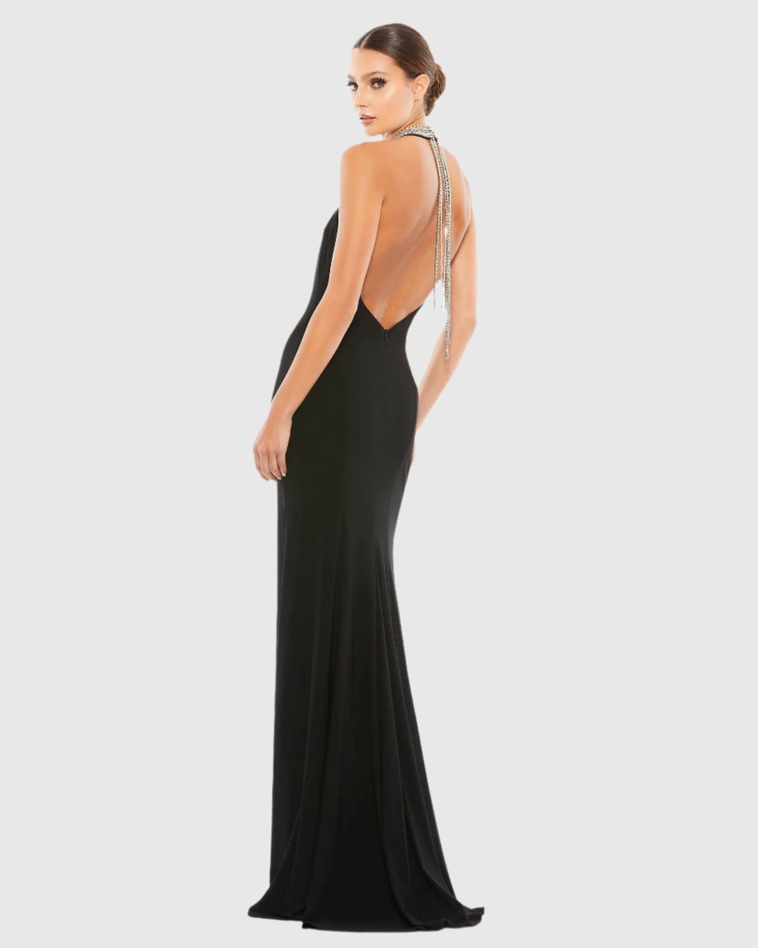 Beaded Halter Jersey Gown