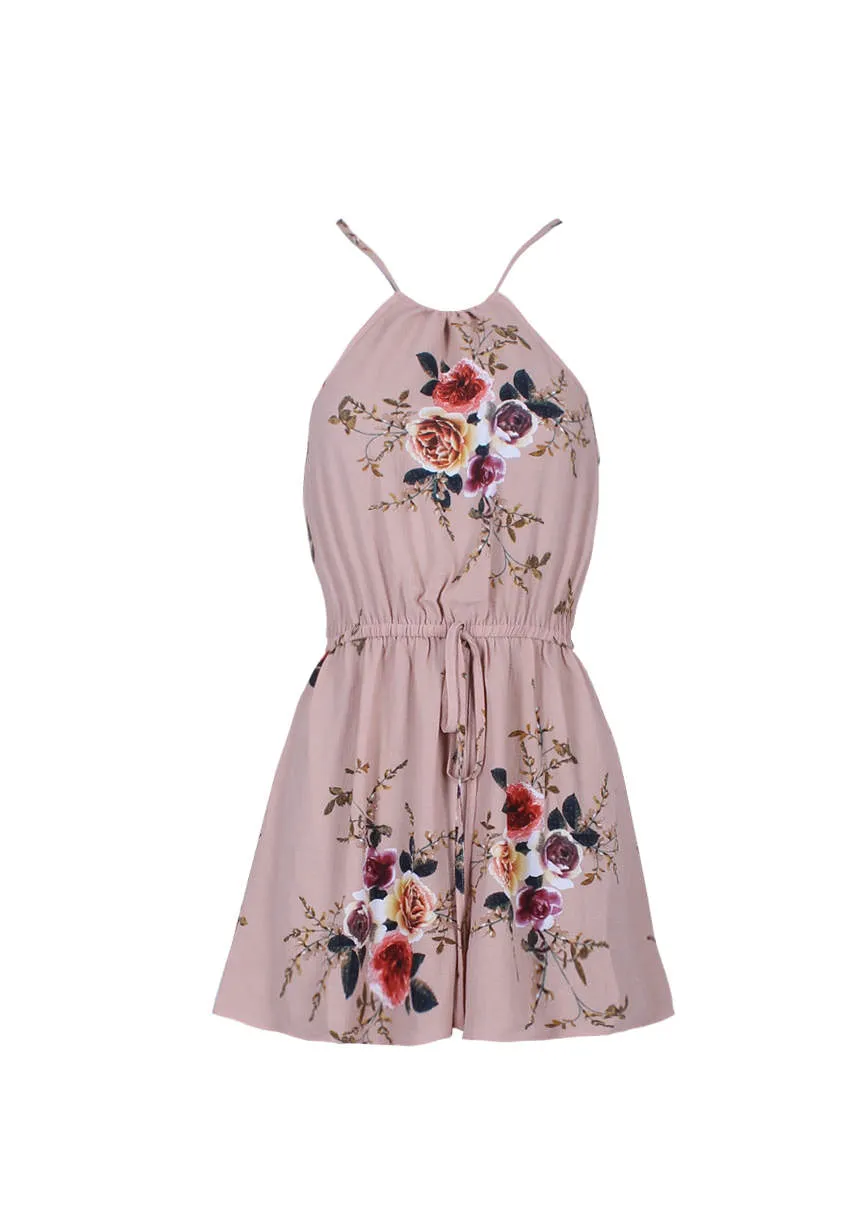 Beige Floral Printed Playsuit