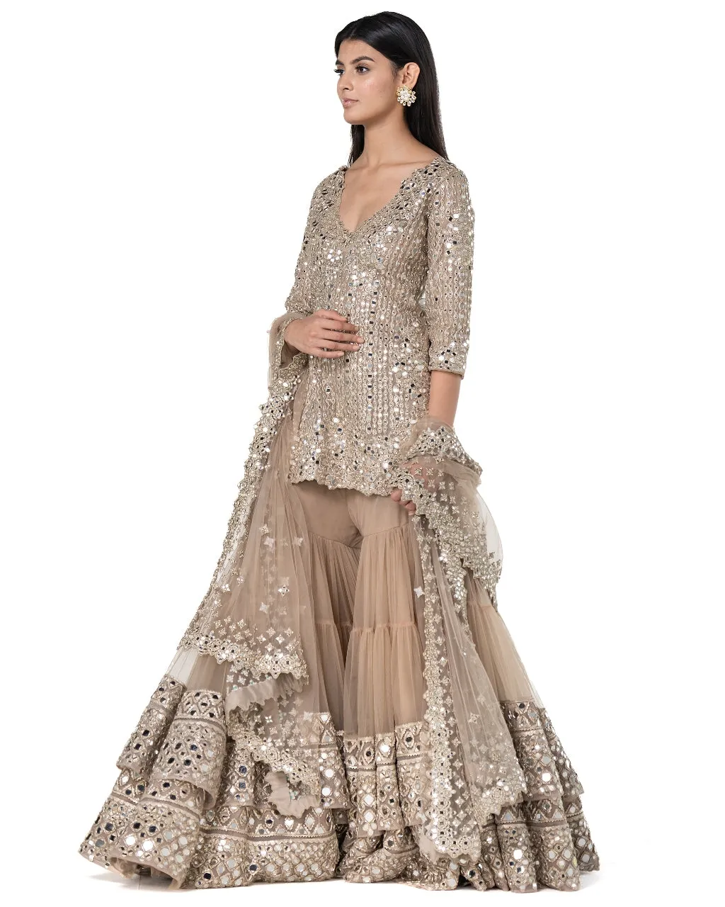 Elegant Beige Layered Gharara Set for Women