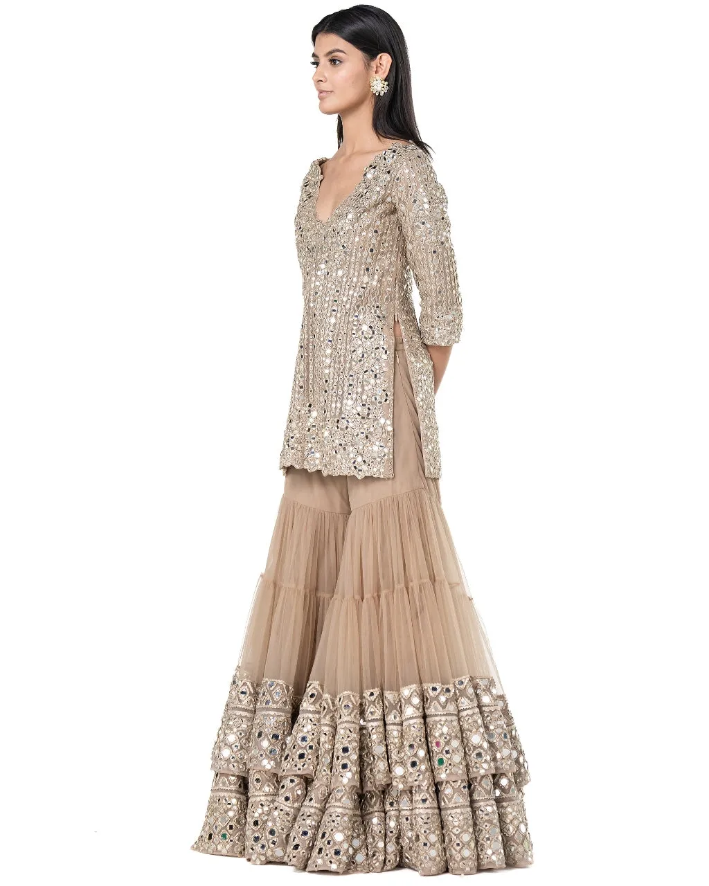 Elegant Beige Layered Gharara Set for Women