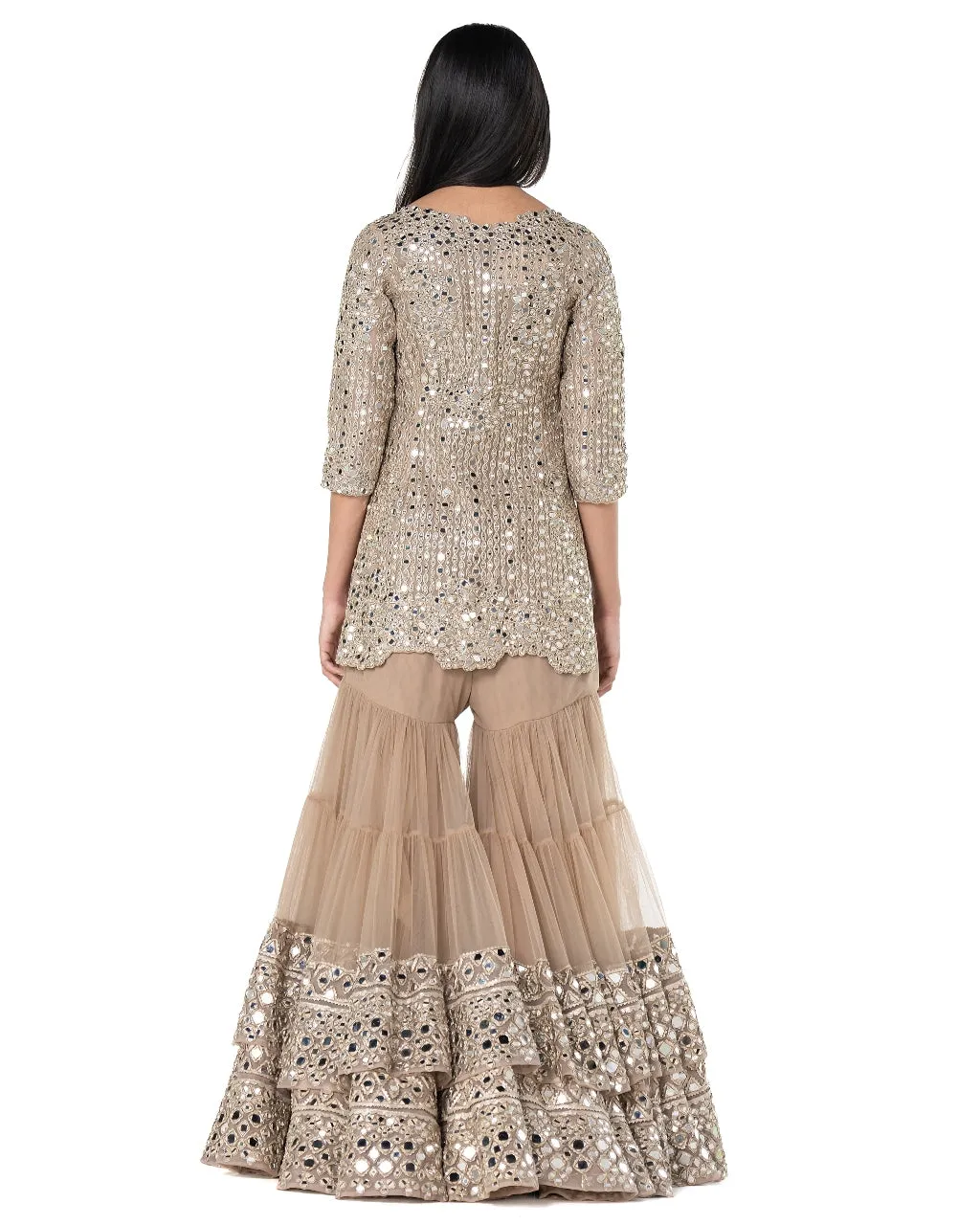 Elegant Beige Layered Gharara Set for Women