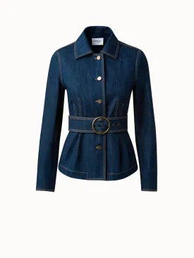 Belted Cotton Denim Stretch Jacket