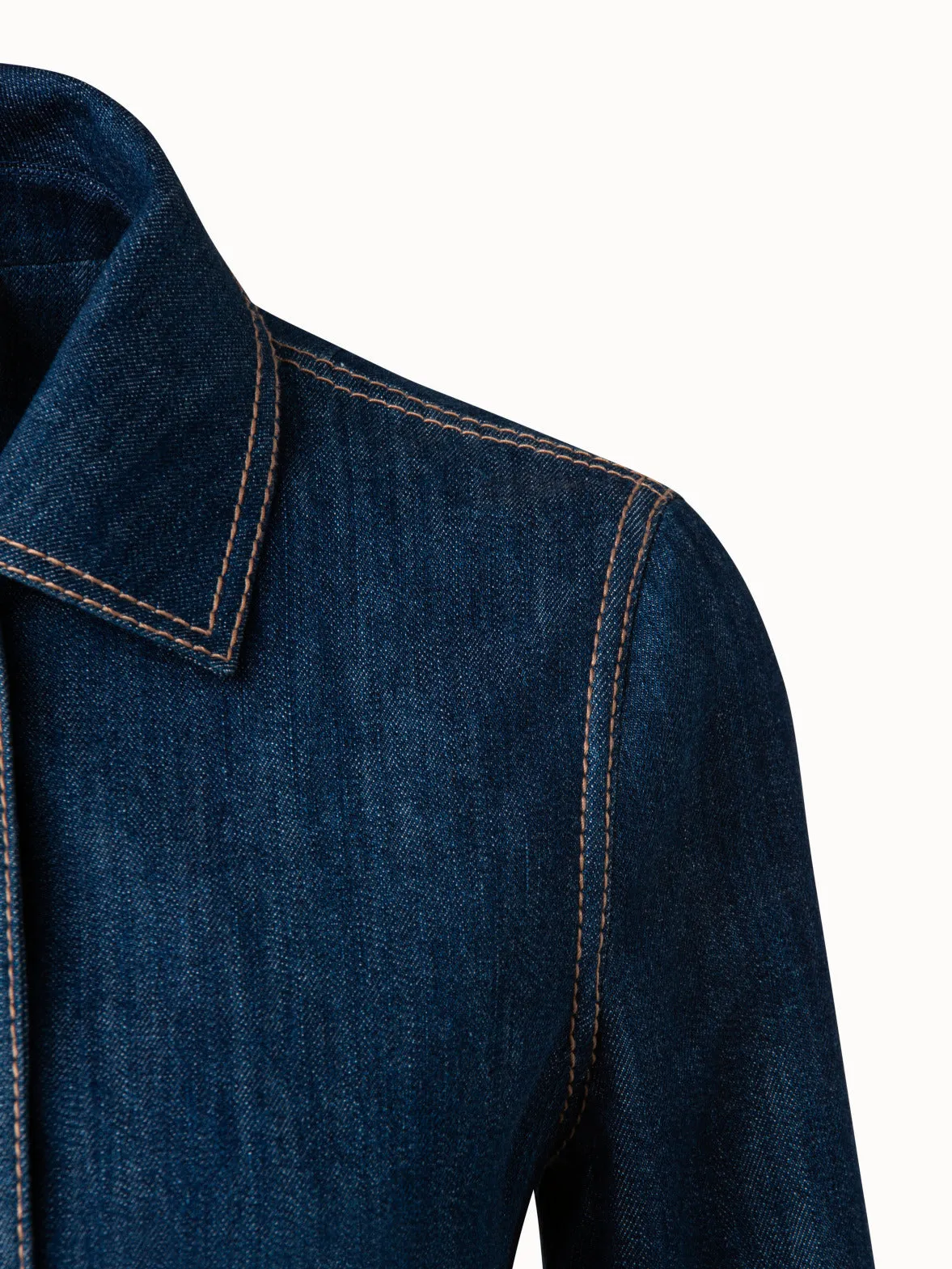 Belted Cotton Denim Stretch Jacket