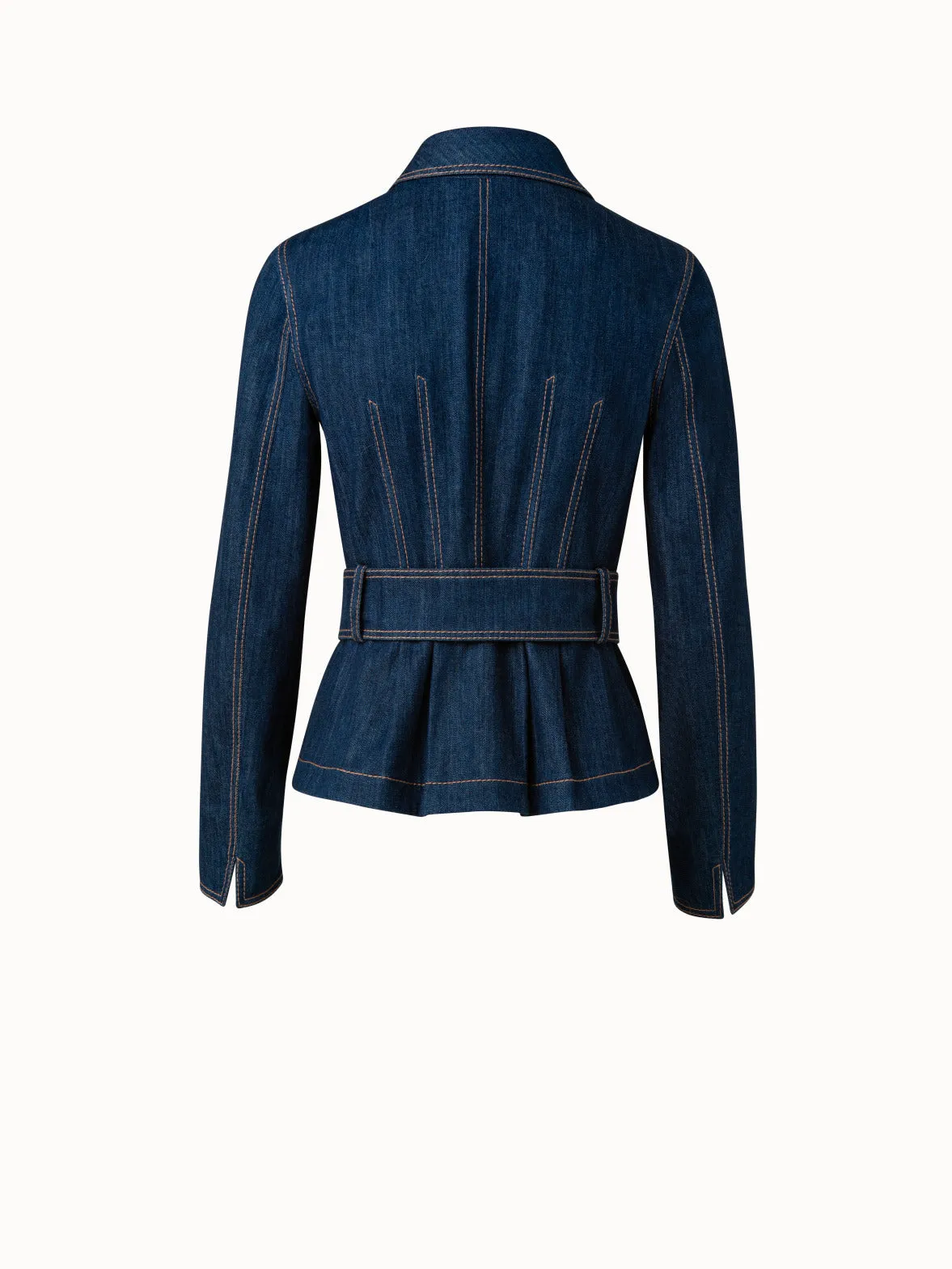 Belted Cotton Denim Stretch Jacket