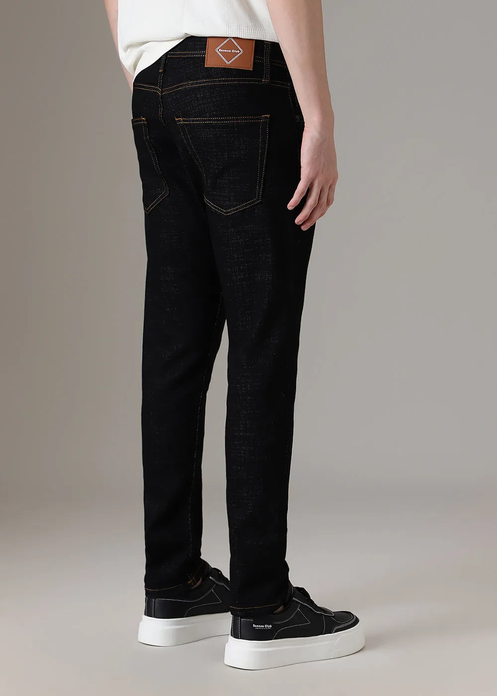 Black Contrast Thread Slim Fit Denim