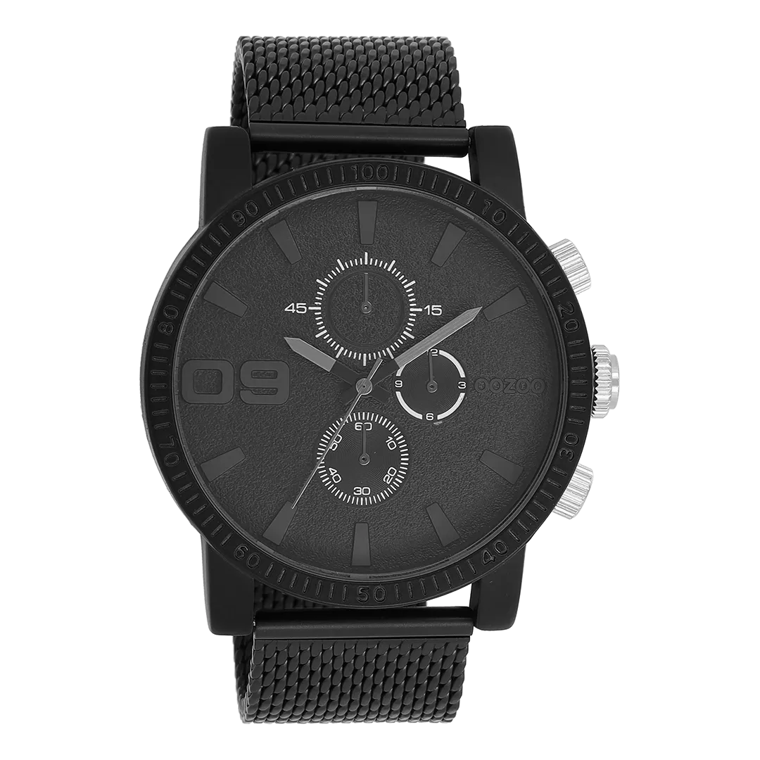 Black OOZOO watch with black metal mesh bracelet - C11214