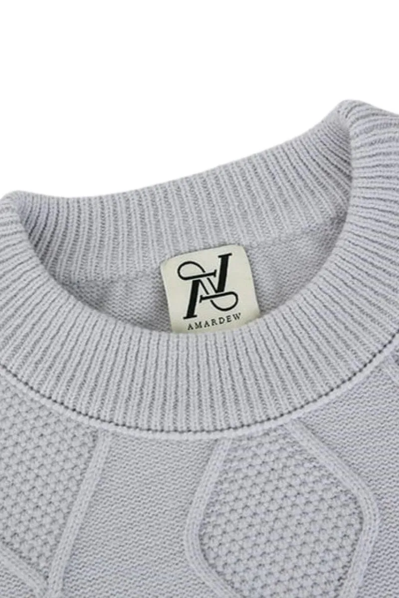 Cable Crop Label Knit Gray