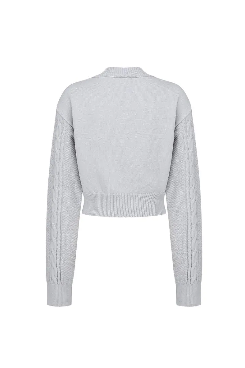 Cable Crop Label Knit Gray