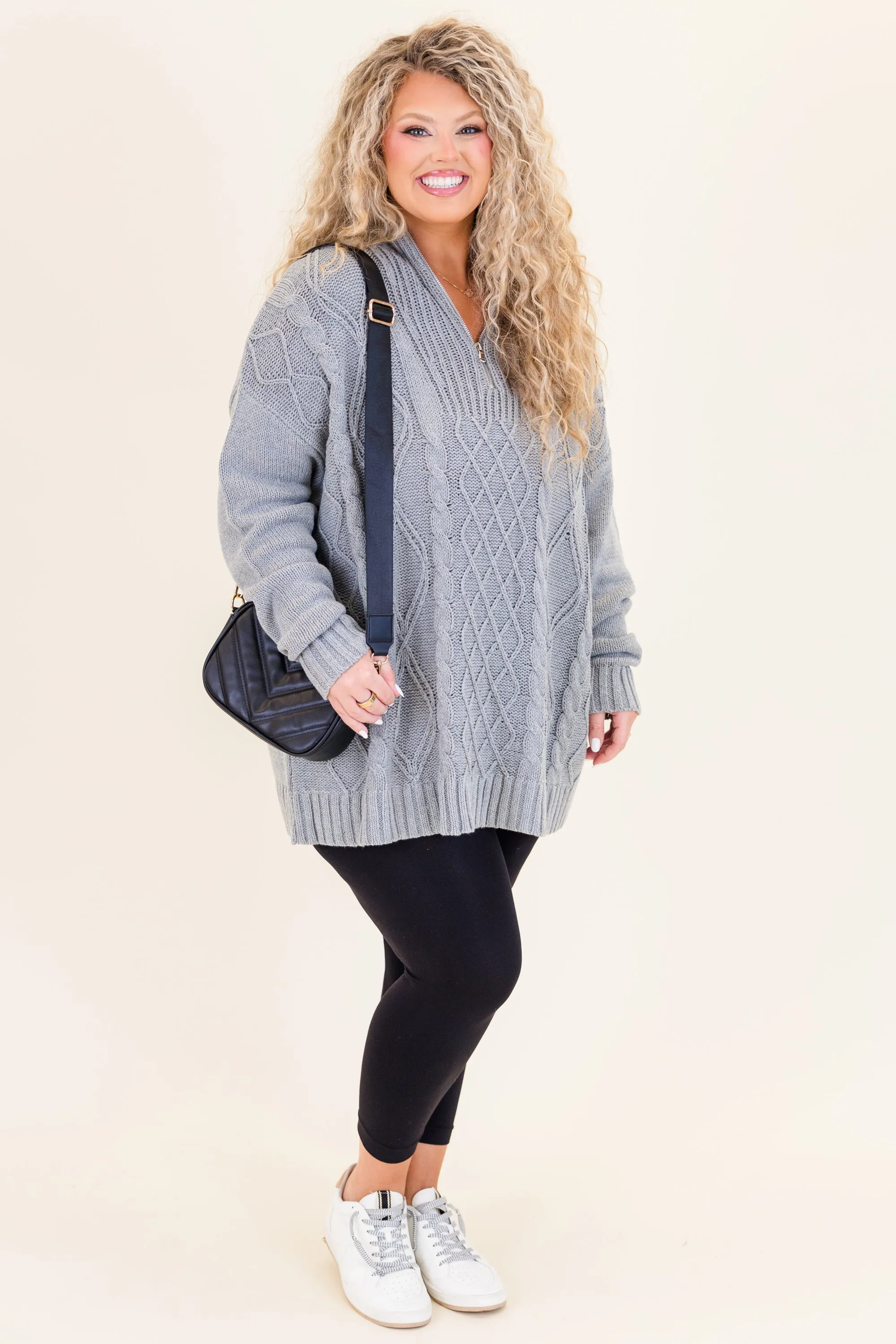 Cable Knit Classic Sweater, Gray