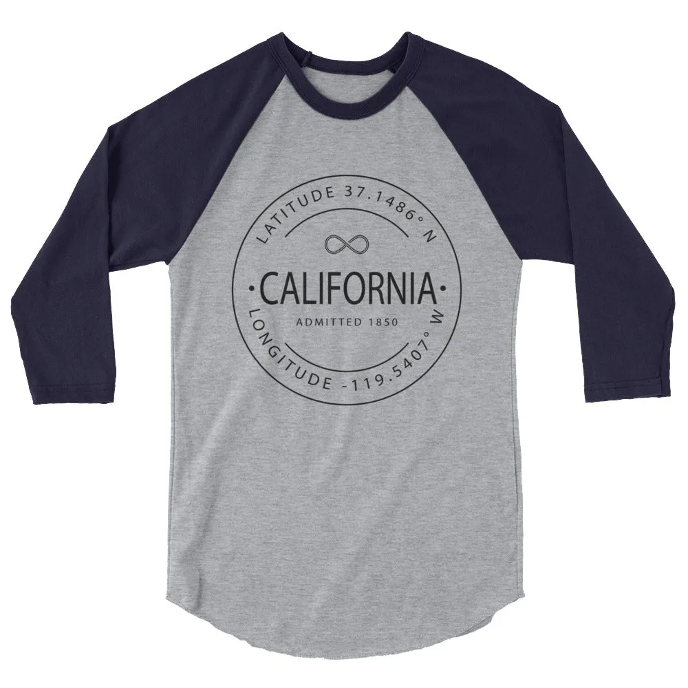 California - 3/4 Sleeve Raglan Shirt - Latitude & Longitude