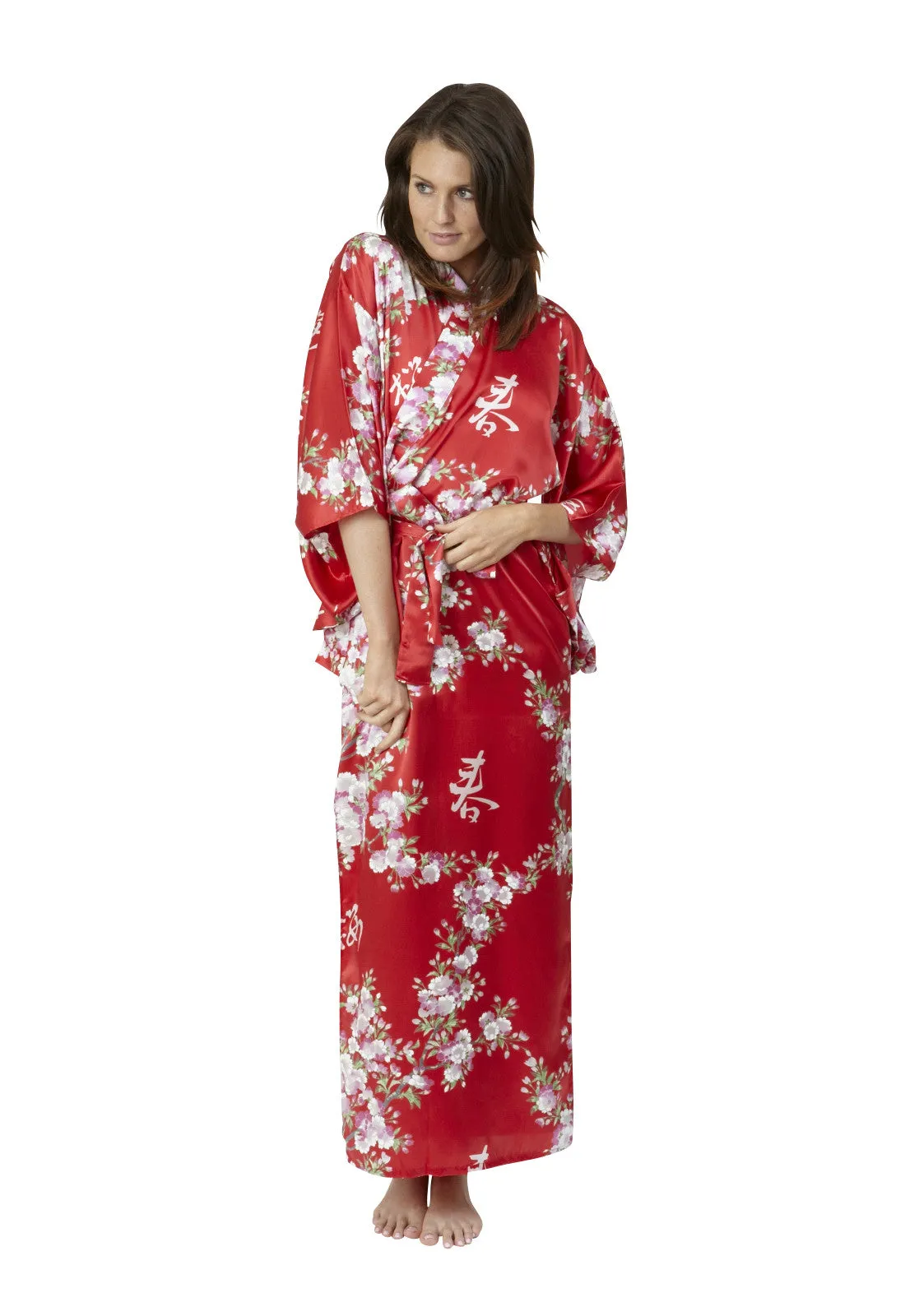 Cherry Blossom In Spring Long Satin Kimono