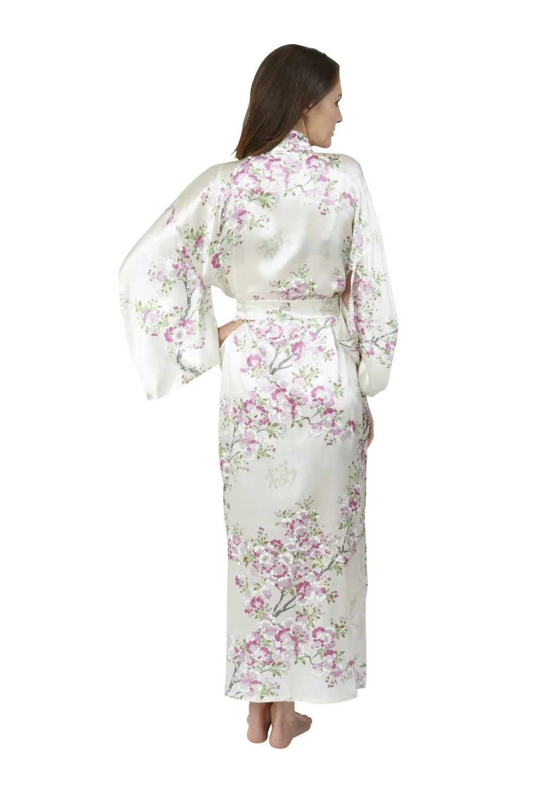 Cherry Blossom In Spring Long Satin Kimono