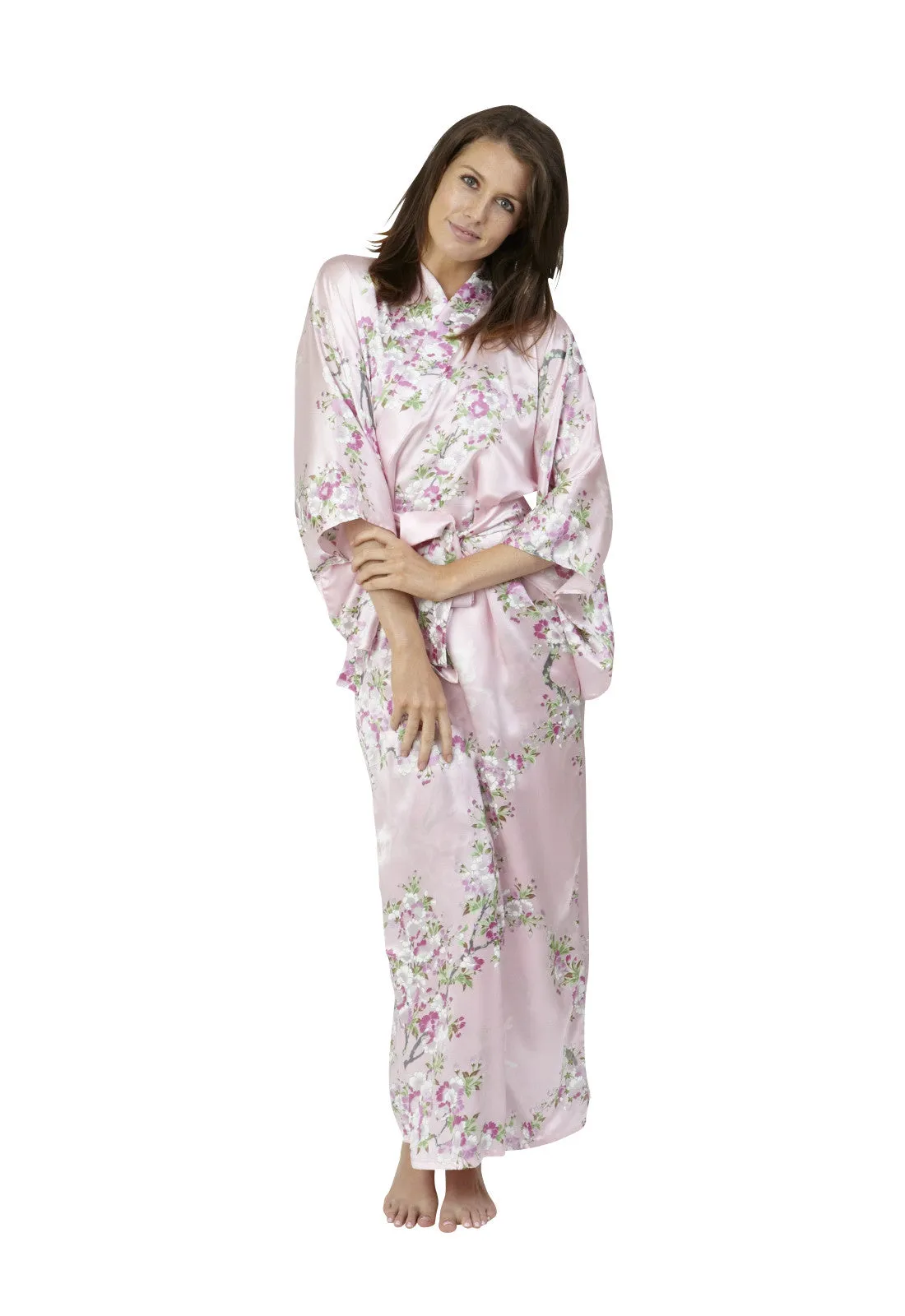 Cherry Blossom In Spring Long Satin Kimono