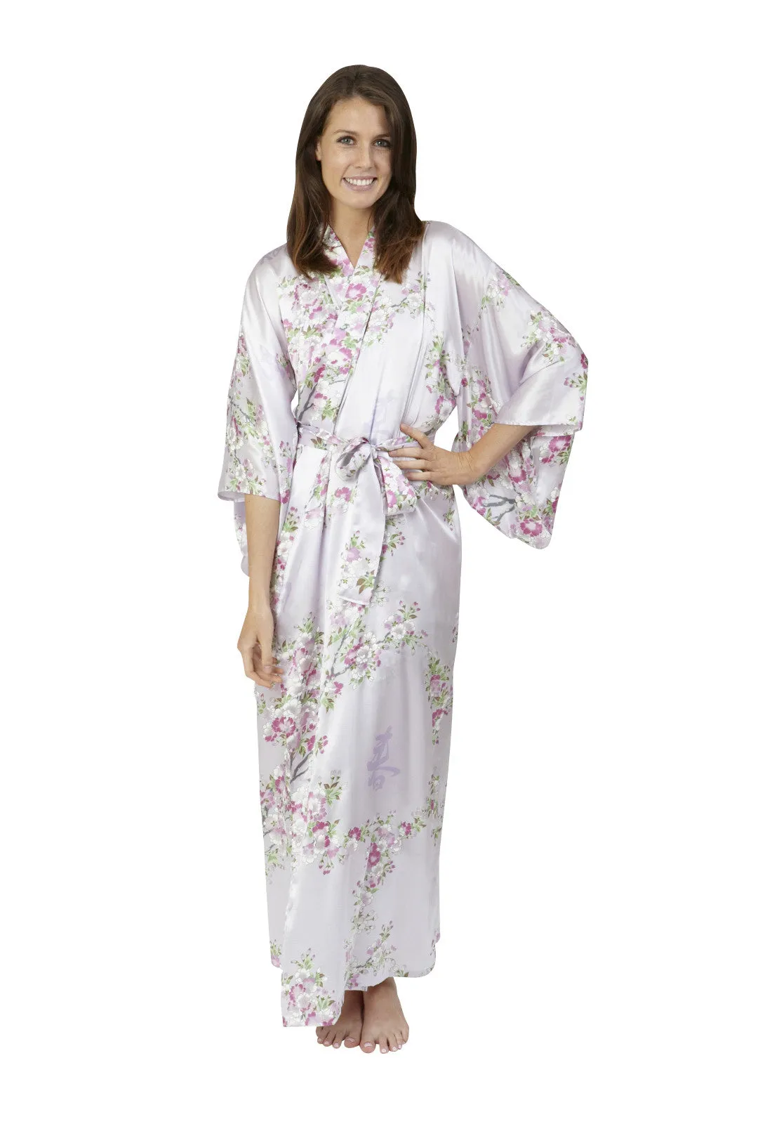 Cherry Blossom In Spring Long Satin Kimono