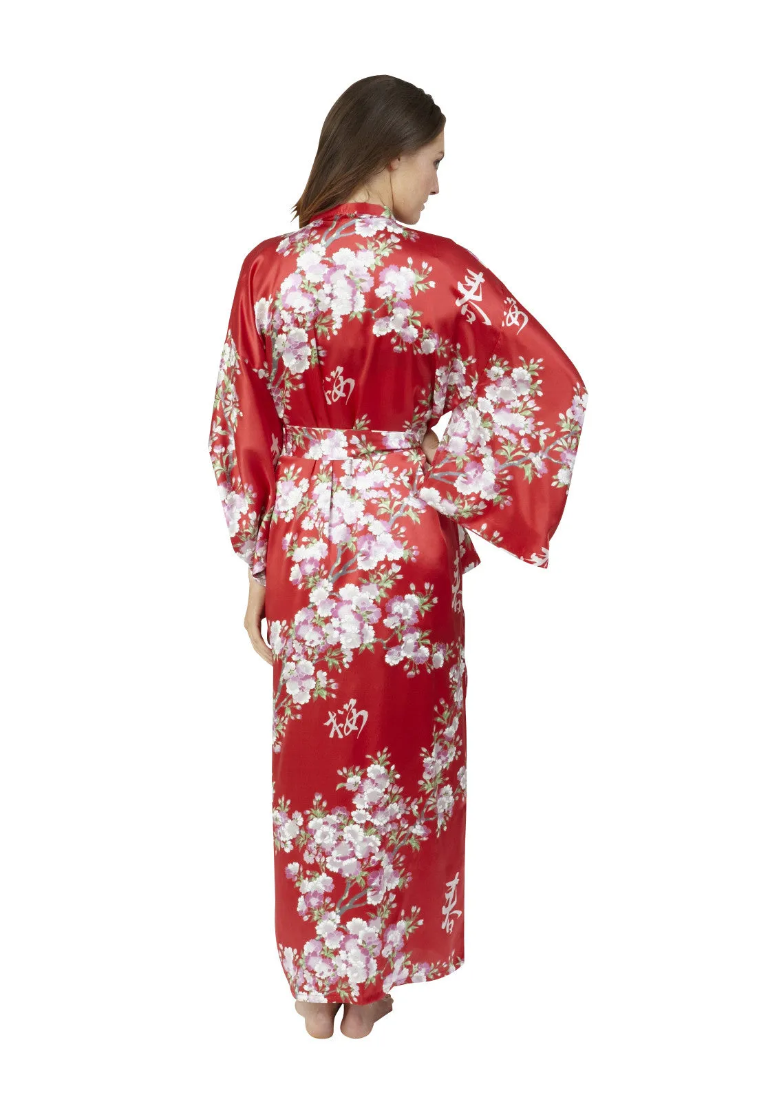 Cherry Blossom In Spring Long Satin Kimono