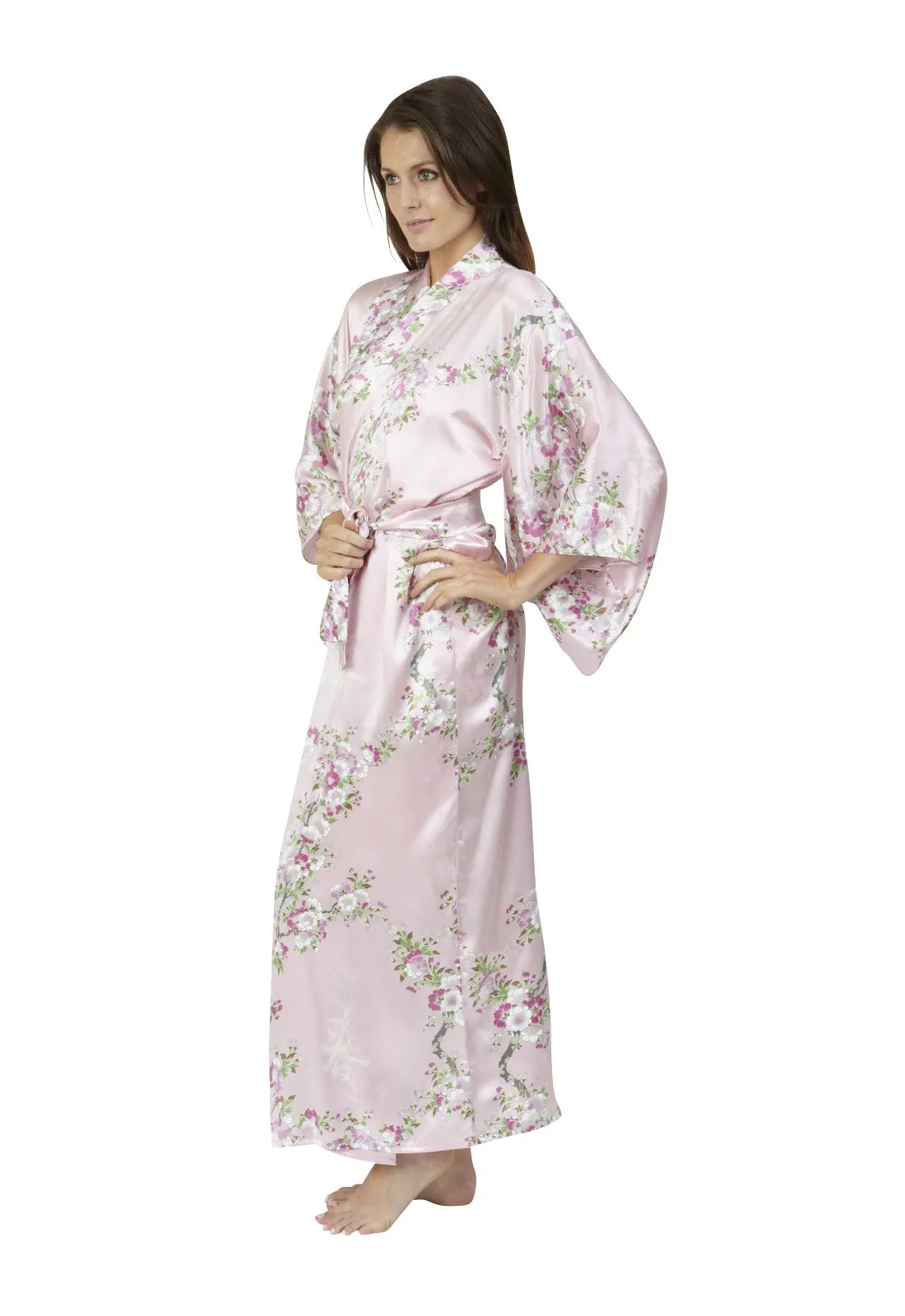 Cherry Blossom In Spring Long Satin Kimono