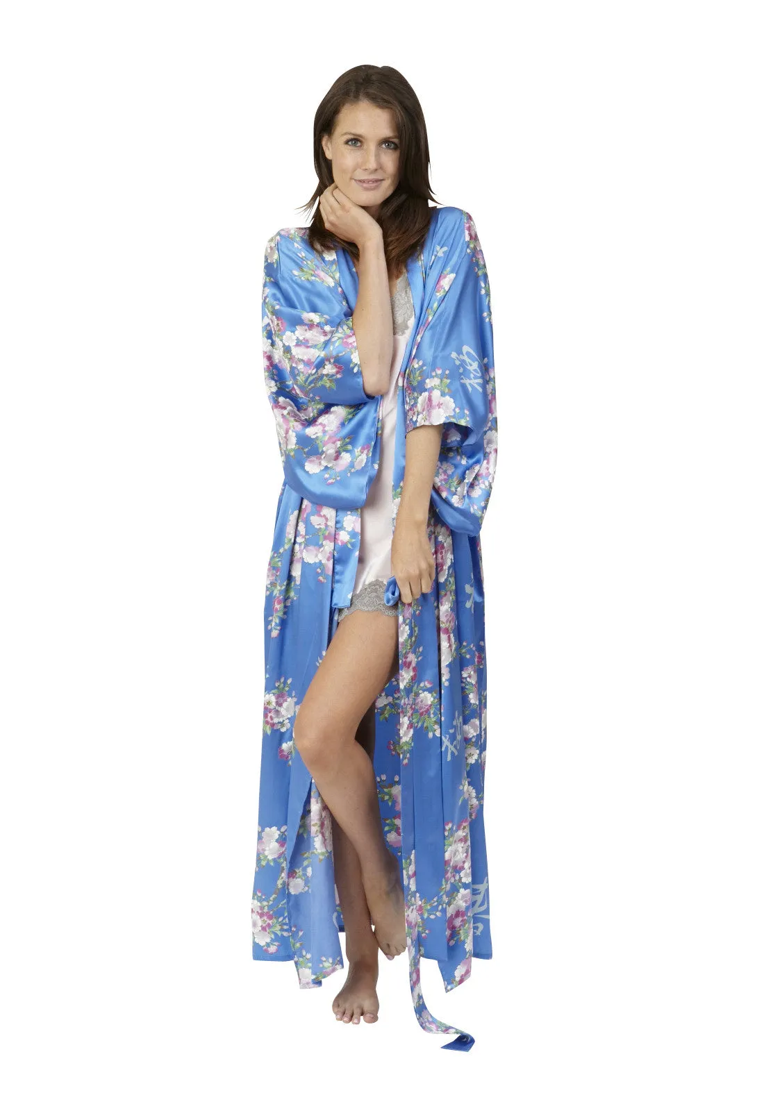 Cherry Blossom In Spring Long Satin Kimono