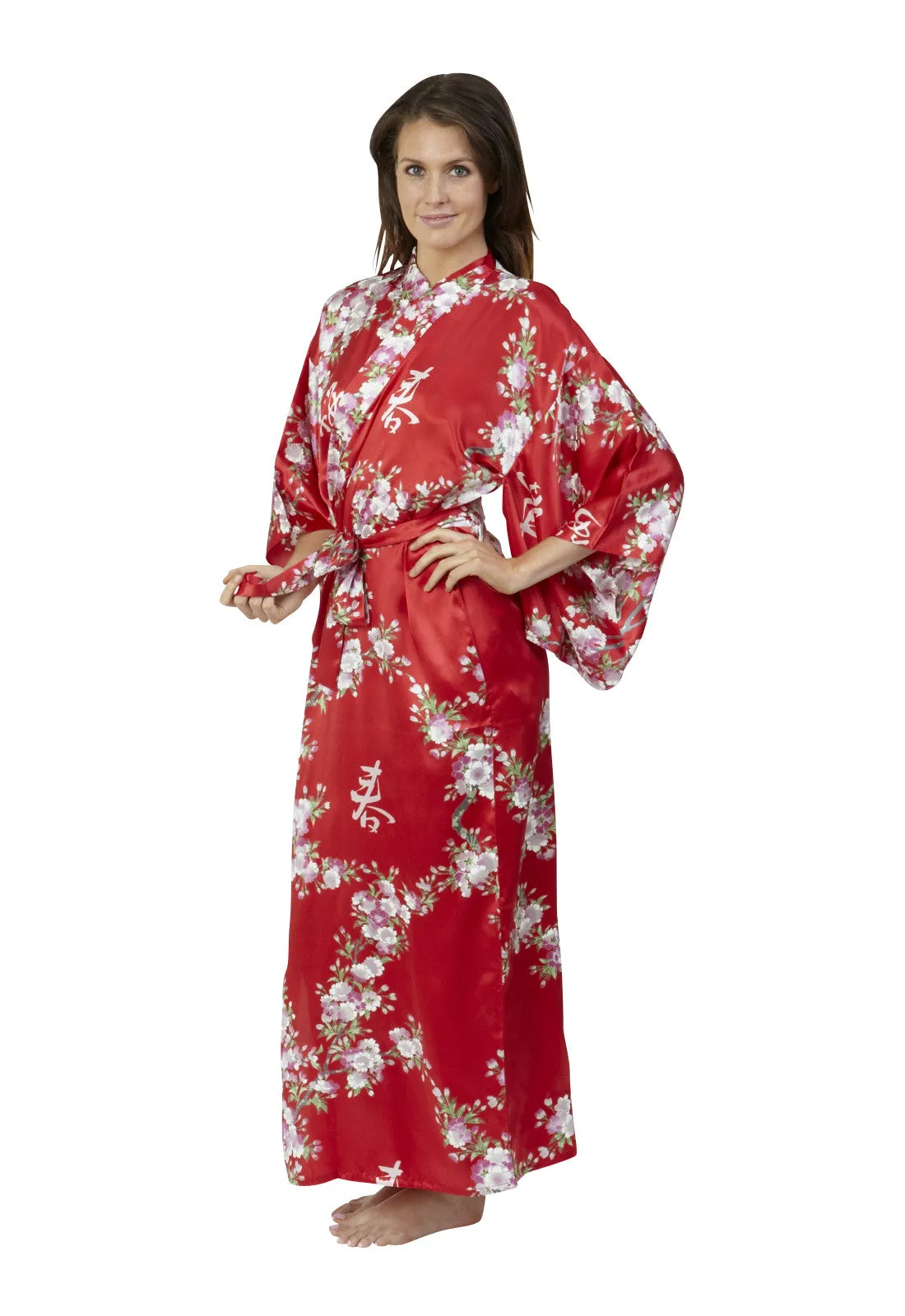 Cherry Blossom In Spring Long Satin Kimono