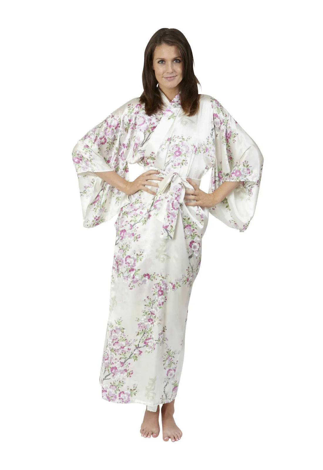 Cherry Blossom In Spring Long Satin Kimono