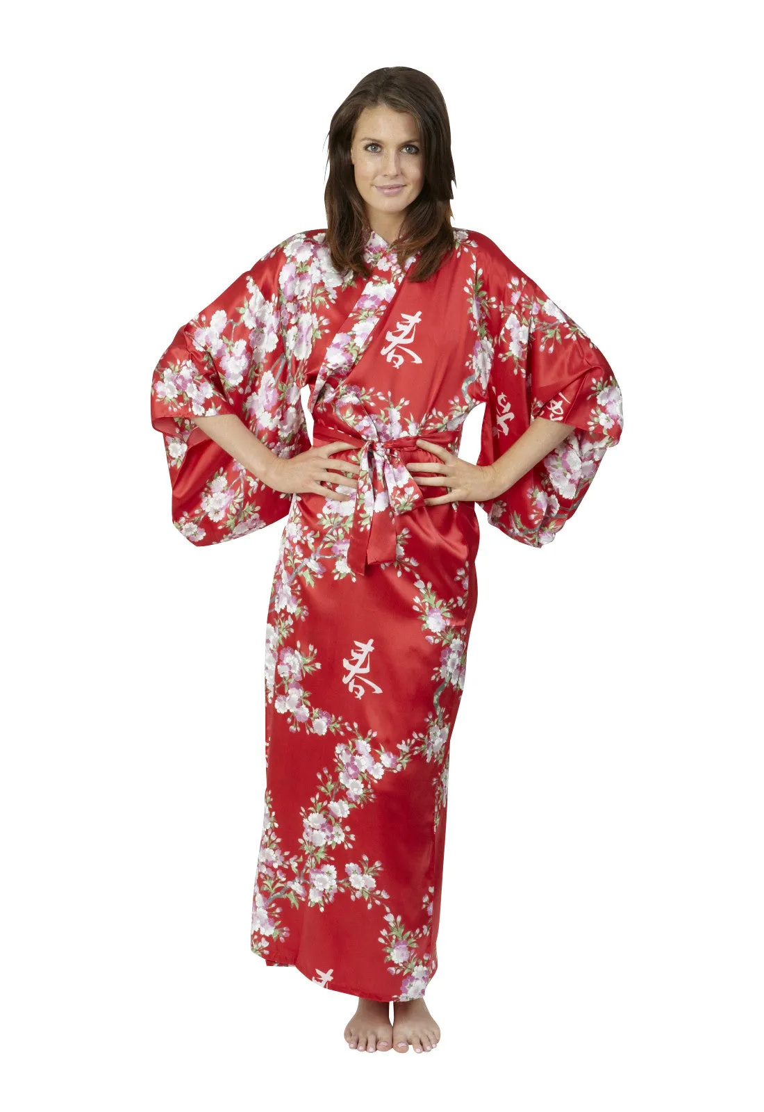 Cherry Blossom In Spring Long Satin Kimono