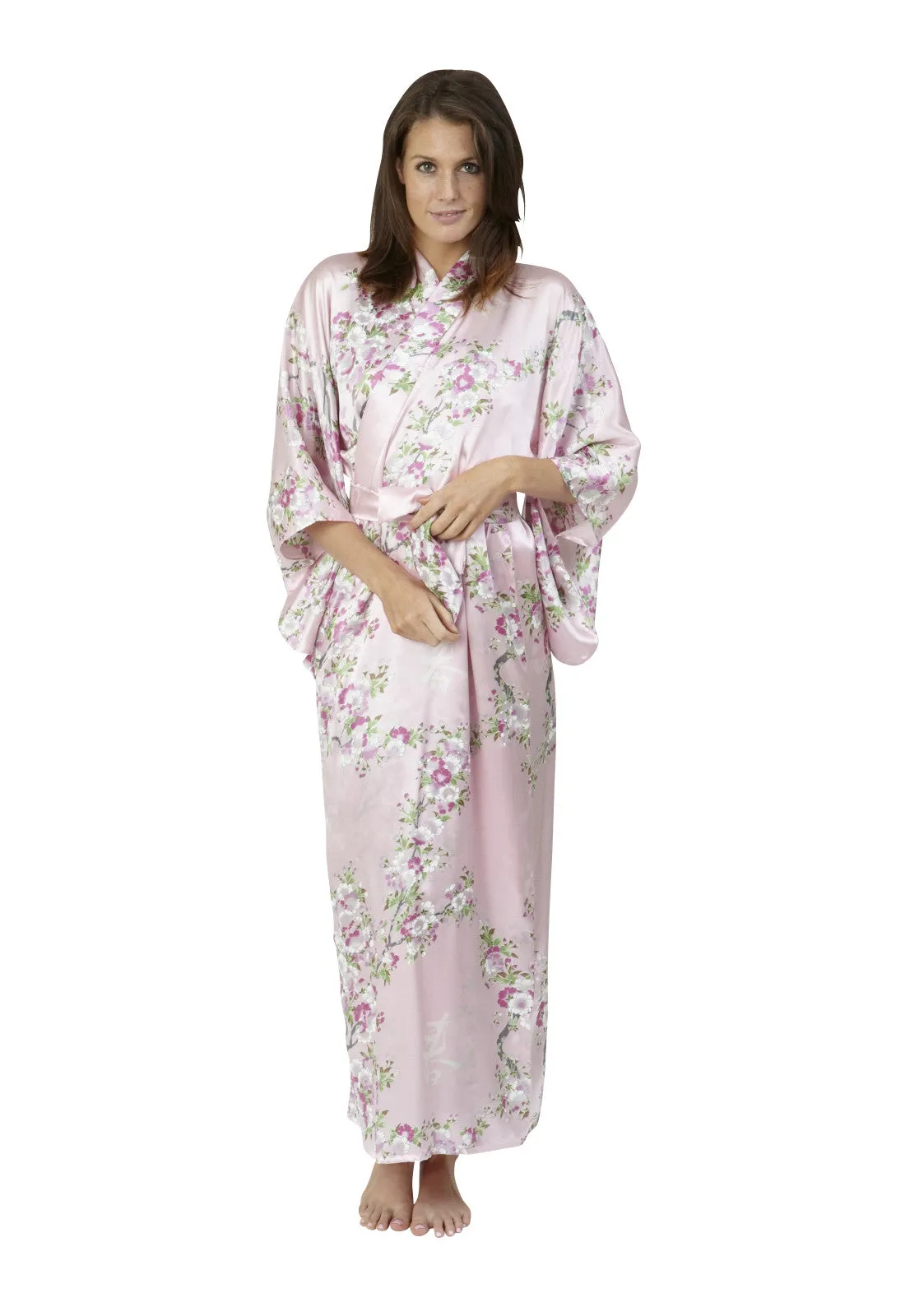 Cherry Blossom In Spring Long Satin Kimono