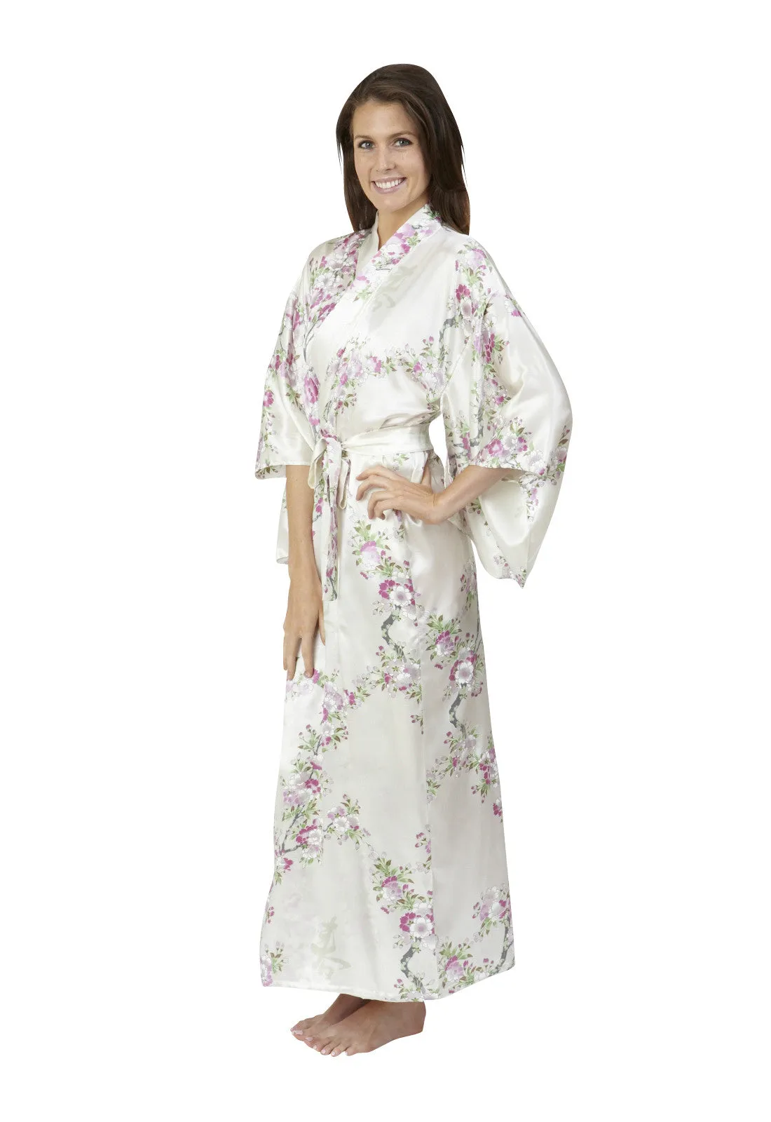 Cherry Blossom In Spring Long Satin Kimono