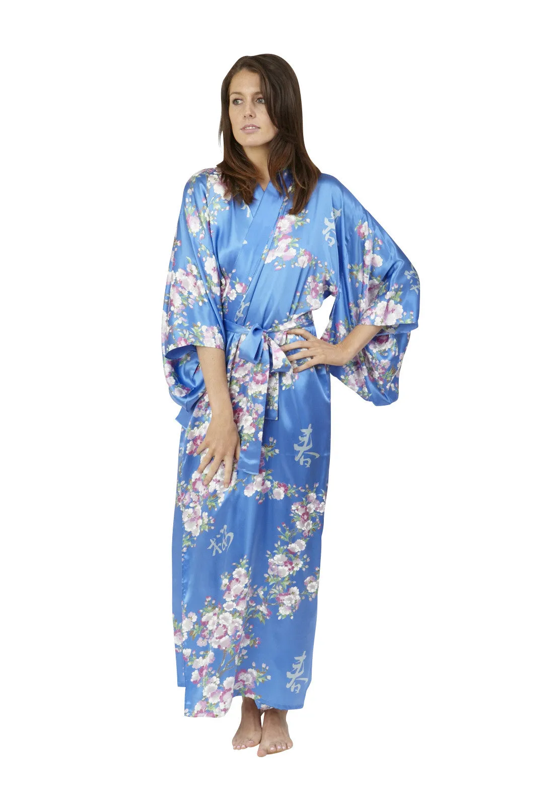 Cherry Blossom In Spring Long Satin Kimono