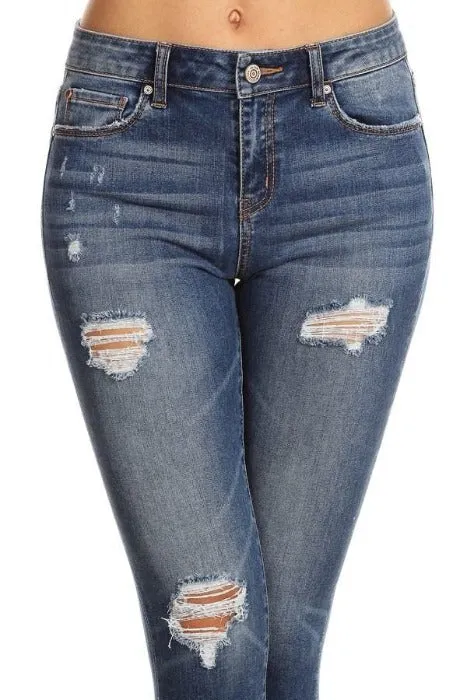 Chewed Hem Stretchy Soft Ankle Skinny Jeans - EP3086